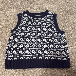 Navy and White Patterned Women's Sweater Vest